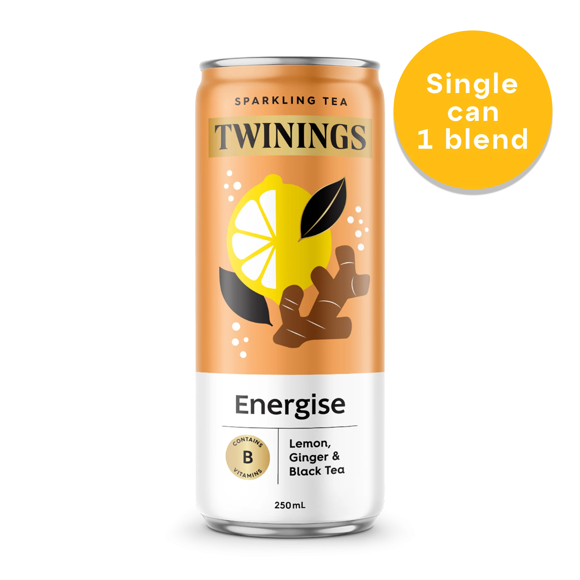 Sparkling Tea Energise Lemon, Ginger and Black Tea individual can